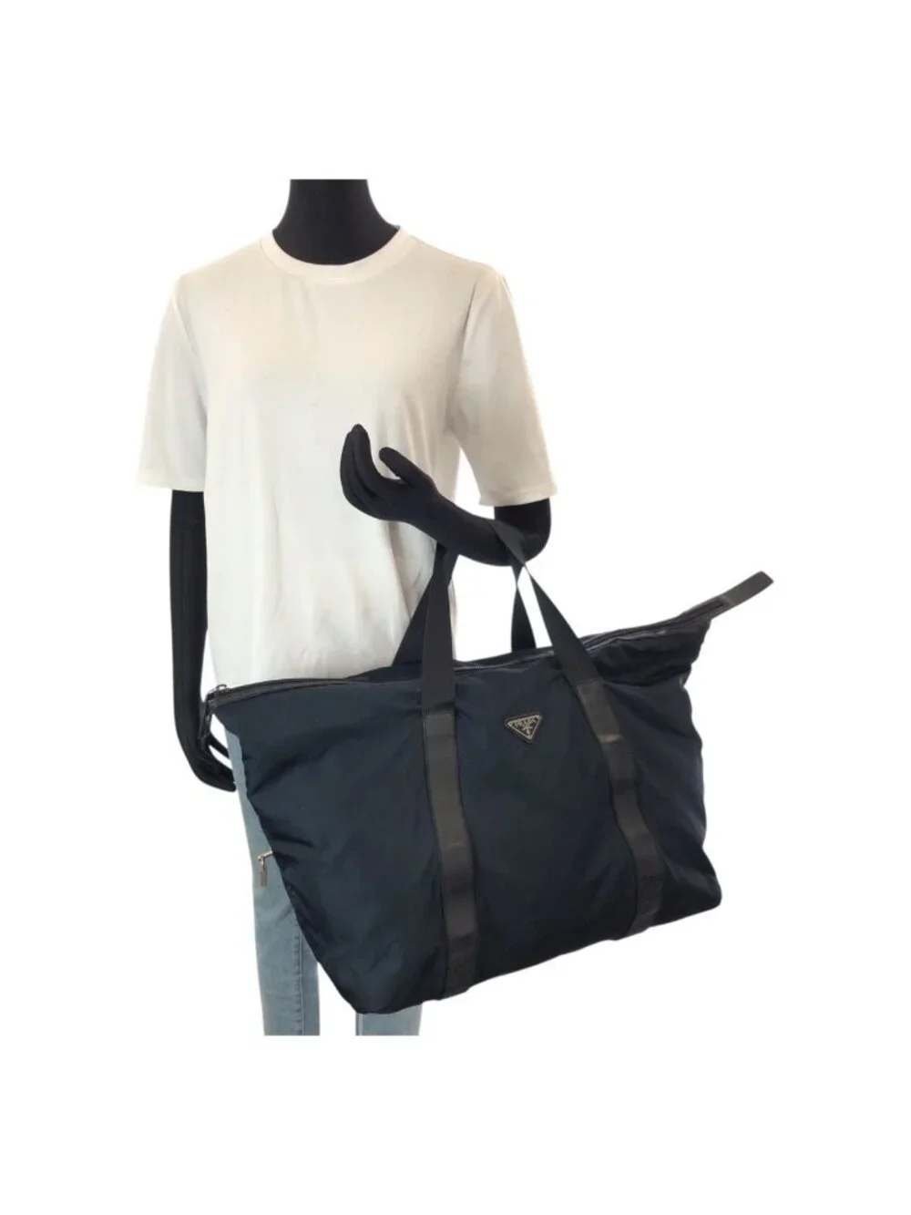 Prada Tessuto Saffiano Navy Nylon Leather Boston